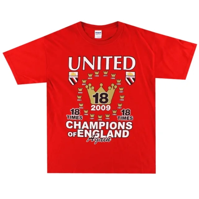 2009 Manchester United '18 Times' Graphic Tee L - Manchester United / Excellent 
