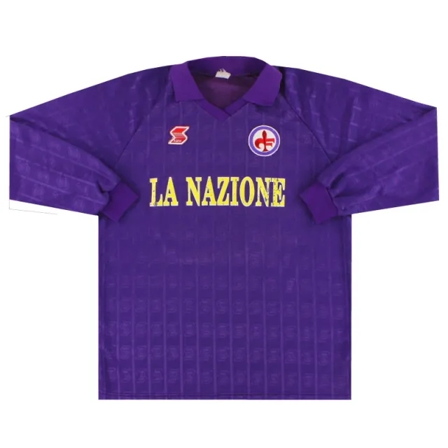 1989-90 Fiorentina Home Shirt #13 L/S L - Fiorentina / Very good 