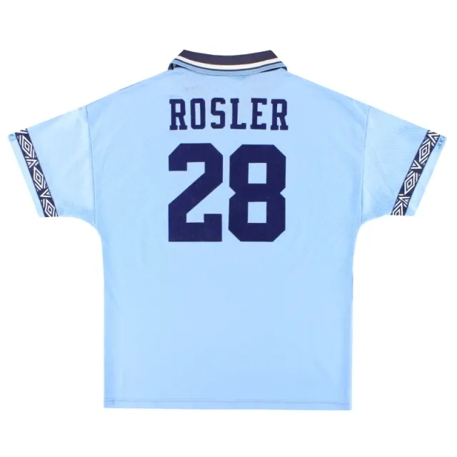1993-95 Manchester City Umbro 'Signed' Home Shirt Rosler #28 M - Manchester City / Very good 