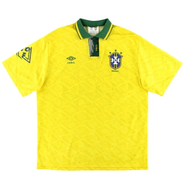 1991-93 Brazil Umbro Home Shirt *As New* L - Brazil / Mint 