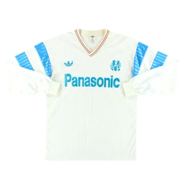 1990-91 Olympique Marseille adidas Home Shirt L/S L - Olympique Marseille / Excellent 