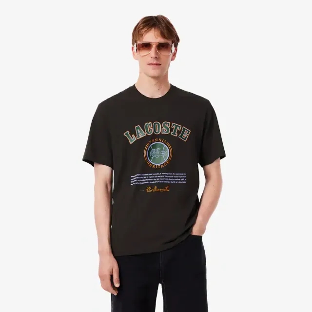 Lacoste Print Cotton T-shirt - Brown