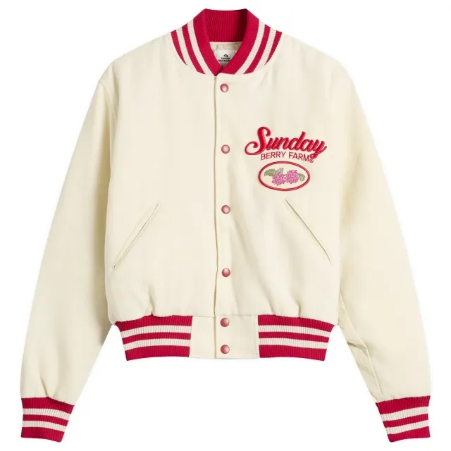 SUNDAYFRUITMARKET Women's Berry Farm Varsity Jacket Ivory