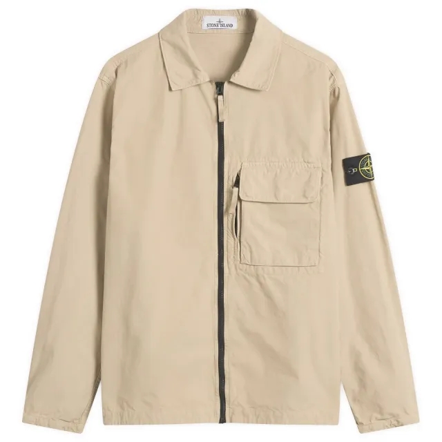 Stone Island Men's Canvas Weave Cotton Zip Shirt Jacket Desert