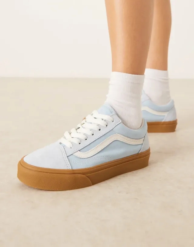 Vans Old Skool Trainers In Light Blue With Gum Sole