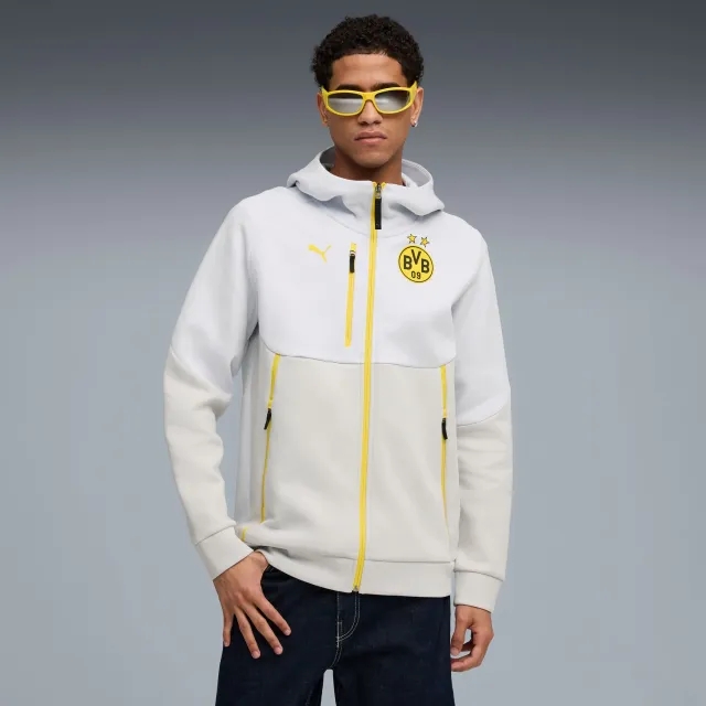 Borussia Dortmund PUMAtech Full-Zip Hoodie Men, Silver Mist/Faster Yellow, size 3XL