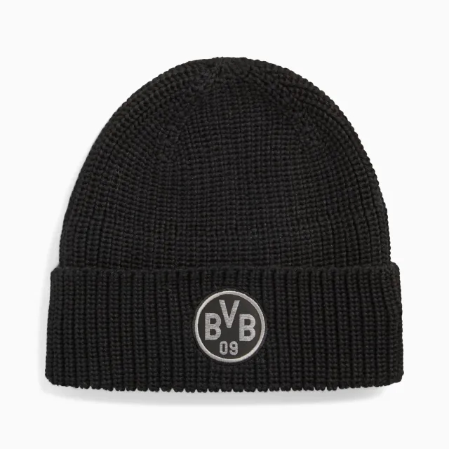 PUMA Borussia Dortmund Esserntials Beanie Hat, Black/Flat Medium Grey