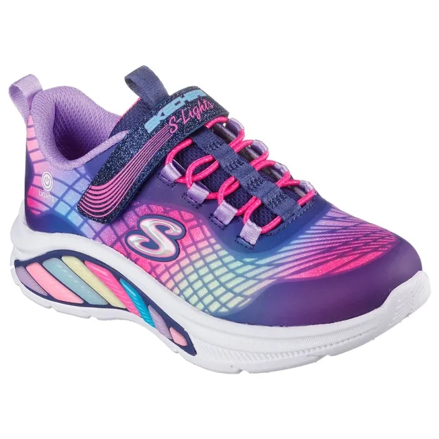 Skechers Girls S-Lights: Rainbow Cruisers - Rainbow Reflectin Sneaker in Navy Blue