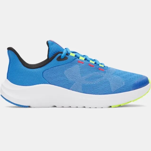 Under Armour  Pursuit 4 Big Logo Boys' Grade School Running Shoes Blue Atlantis / High Vis Yellow / White 3.5
