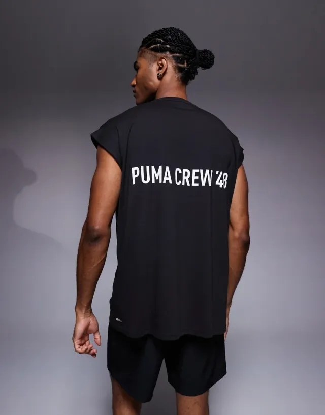 Puma Graphic Cutoff Back Print Tank In Black
