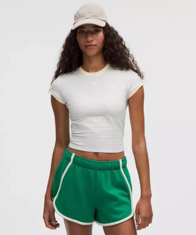 lululemon – Women's Organic Ringer Baby Tee – Color Green/White – Size L