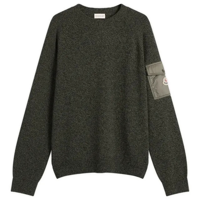 Moncler Men's Wool Cashmere Mouline Crew Neck Jumper Green