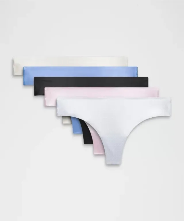 lululemon – Women's InvisiWear Mid-Rise Thong Underwear 5 Pack – Color Black/White/Blue – Size M