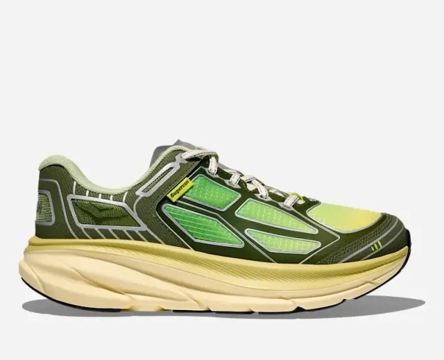 Hoka Clifton One9 Supervsn Lifestyle Shoes In Green Flash/Limelight