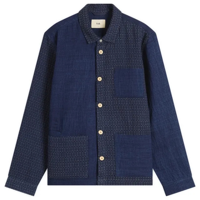 Folk Men's Assembly Jacket Indigo Waffle Patchwork