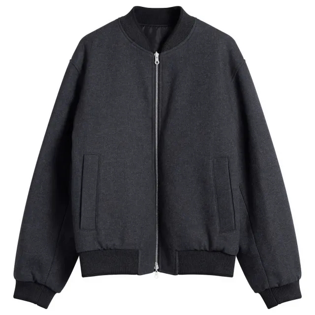 Dries Van Noten Men's Brushed Cotton Twill Bomber Jacket Dark Grey