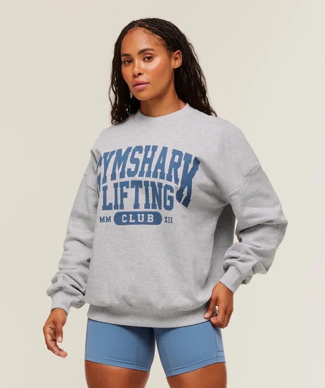  Lifting Club Graphic Oversized Crew Neck - Light Grey Core Marl
