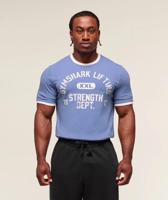  XXL Strength Dept Ringer T-Shirt - Worn Blue