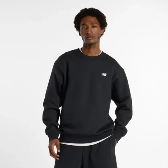 New Balance Men's Linear Graphic Fleece Crew in Black Cotton