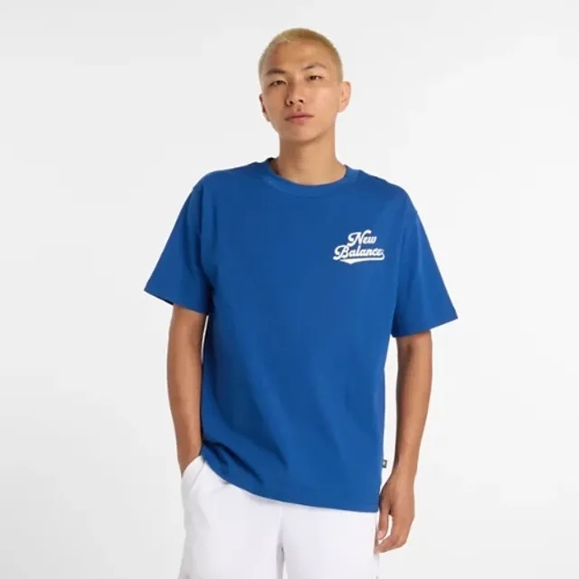 New Balance Men's Athletics Legacy T-Shirt in Blue Cotton