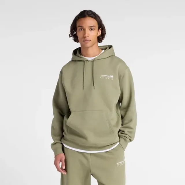 New Balance Men's Linear Graphic Fleece Hoodie in Green Cotton
