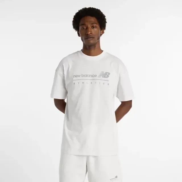 New Balance Men's Linear Graphic T-Shirt in Grey Cotton Jersey