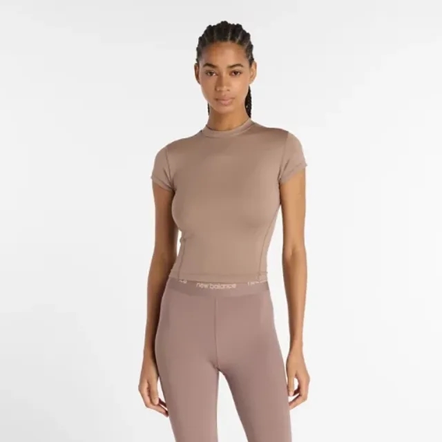 New Balance Women's NB Define Fitted T-Shirt in Brown Poly Knit