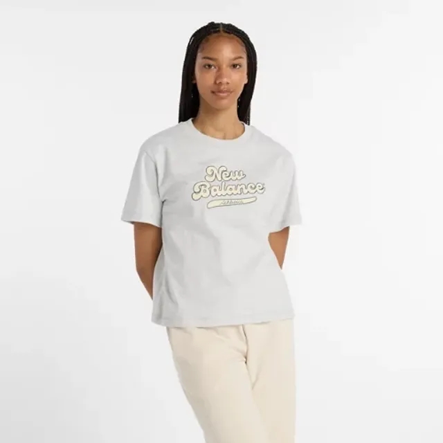 New Balance Women's Athletics Legacy T-Shirt in Grey Cotton
