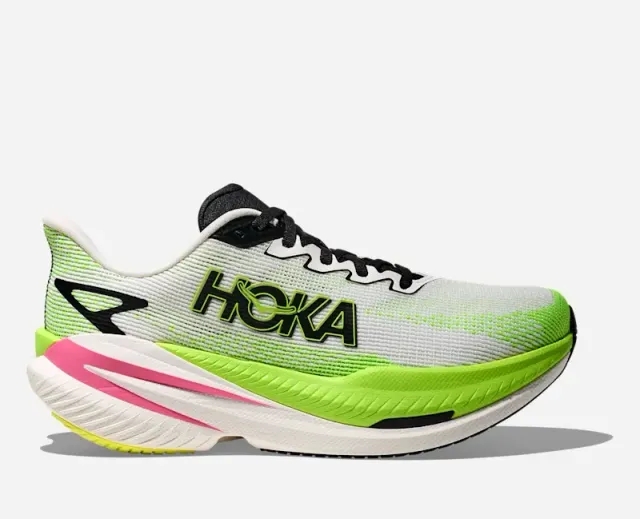 Hoka Women's Mach X 3 Road Running Shoes In White/Neon Lime