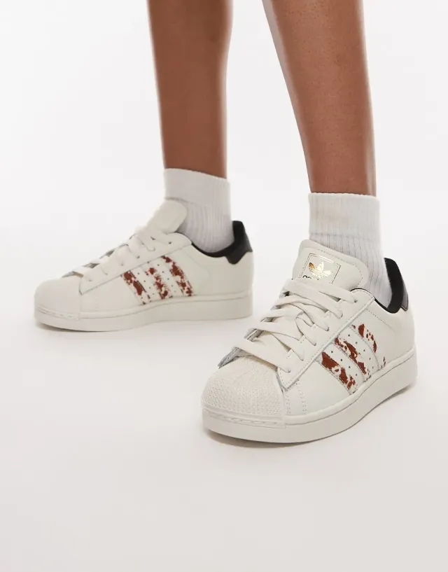 Adidas Originals Superstar Ii Trainers In White And Animal Print