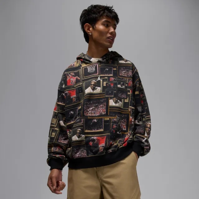 Nike Jordan Brooklyn Fleece Men's Printed Pullover Hoodie - Black - Cotton/Polyester