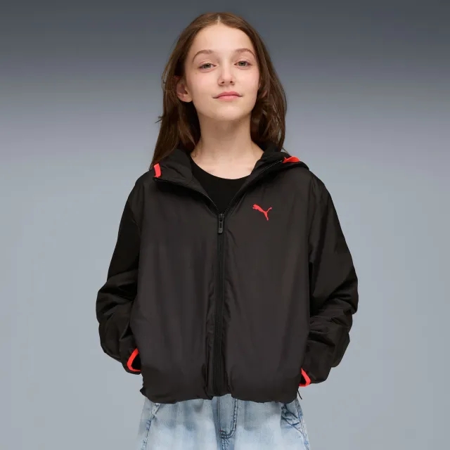 PUMA Fleece Lined Windbreaker Youth Jacket, Black, size 11-12 Youth