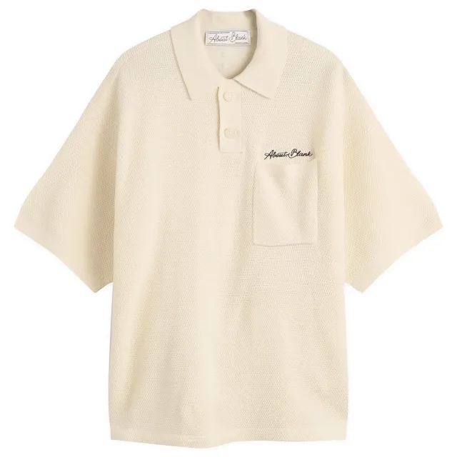 about:blank Men's Pique Knitted Polo Ecru/Black
