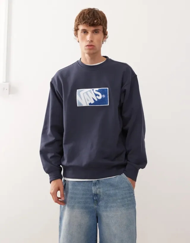 Vans Original Standards 2-Tone Crew Neck Jumper In Parisian Night-Blue