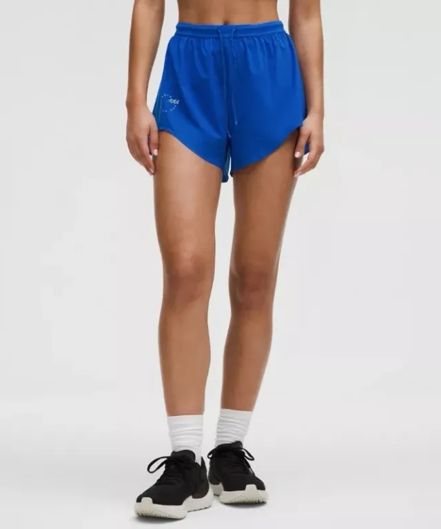 lululemon – Women's Mile Maker Run Crew Graphic Woven High-Rise Shorts – 3" – Color Blue – Size L
