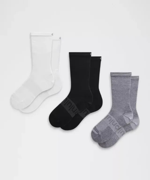 lululemon – Unisex Power Stride Crew Socks 3 Pack – Color White/Grey/Black – Size L