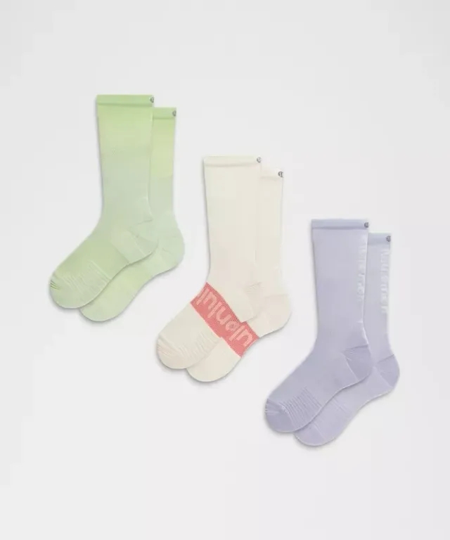 lululemon – Unisex Power Stride Crew Socks 3 Pack – Color Blue/Green/White – Size L