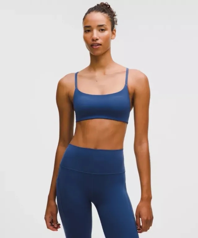 lululemon – Women's Wunder Train Strappy Racer Sports Bra Light Support, A/B Cup – Color Blue – Size 10