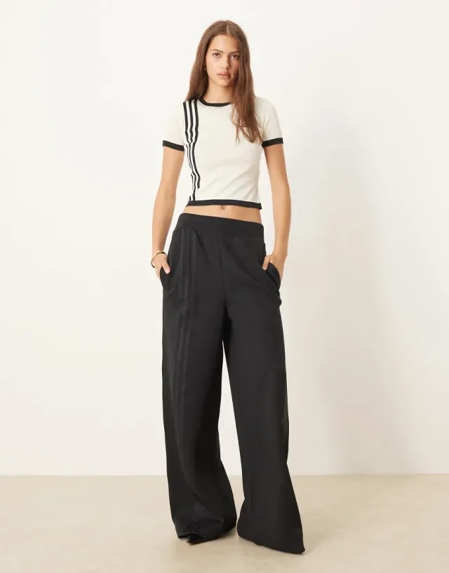 Adidas Originals Off Placed 3-Stripes Wide Pant In Black