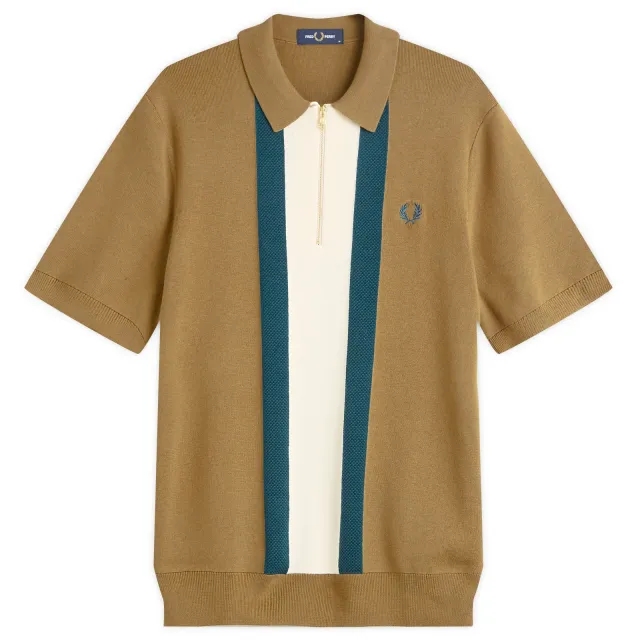 Fred Perry Men's Textured Stripe Knitted Zip Polo Shirt Shaded Stone