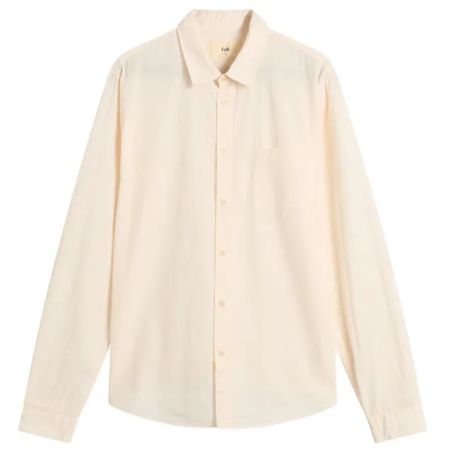 Folk Men's Relaxed Fit Shirt Ecru Seersucker