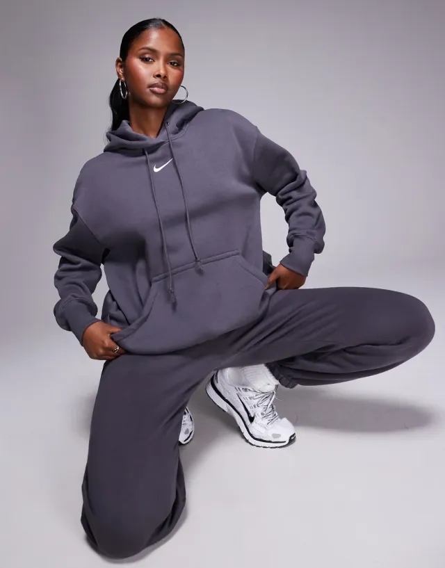 Nike Phoenix Fleece Oversized Hoodie In Dark Grey