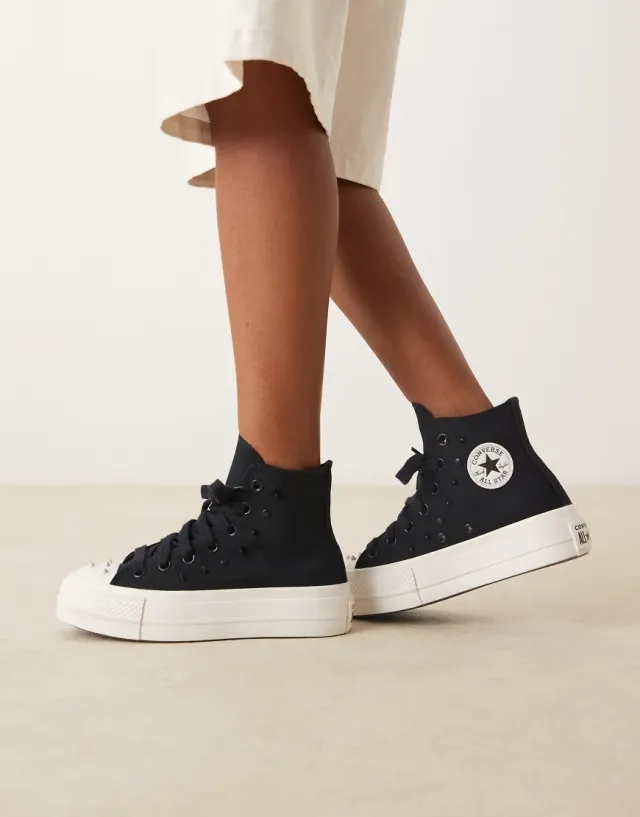 Converse Chuck Taylor All Star Lift Hi Trainers With Studs In Black