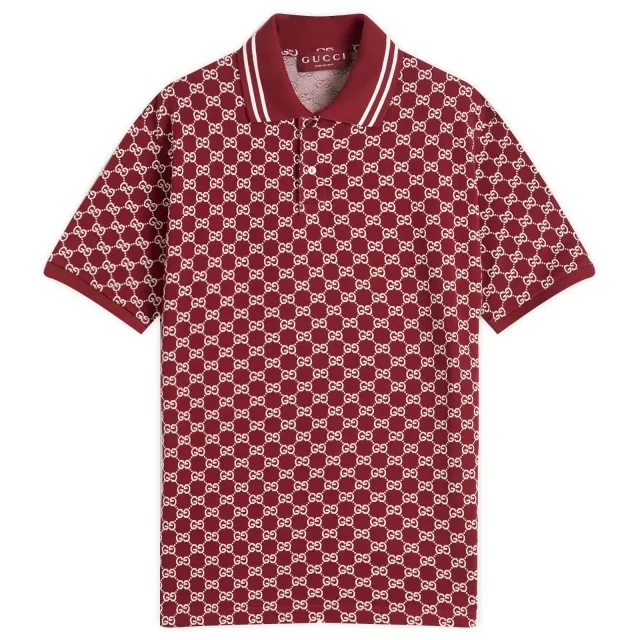 Gucci Men's GG Jacquard Cotton Piquet Polo Shirt Red