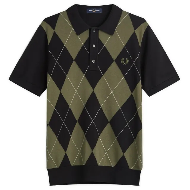 Fred Perry Men's Argyle Knitted Polo Shirt Black