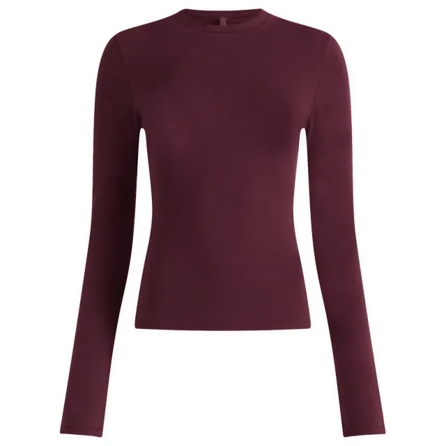 SKIMS Women's Cotton Jersey Long Sleeve T-Shirt Currant