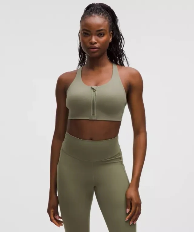 lululemon – Women's Energy Zip-Front Sports Bra High-Support, B-G Cups – Color Green – Size 32DD