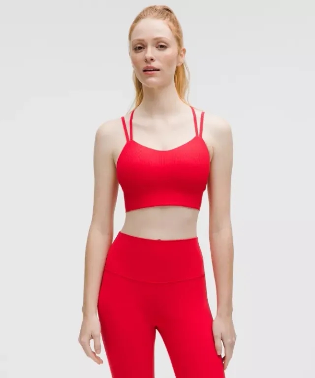 lululemon – Women's Like a Cloud Ribbed Longline Sports Bra Light Support, B/C Cup – Color Red/Neon – Size 10