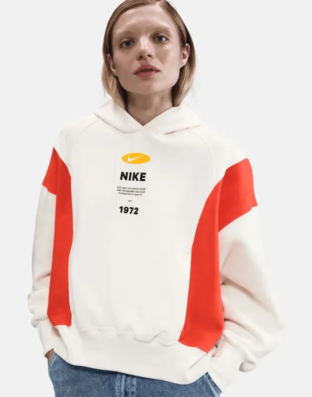 Women's Nike Phoenix Fleece Oversized Hoodie in Cream/Red 