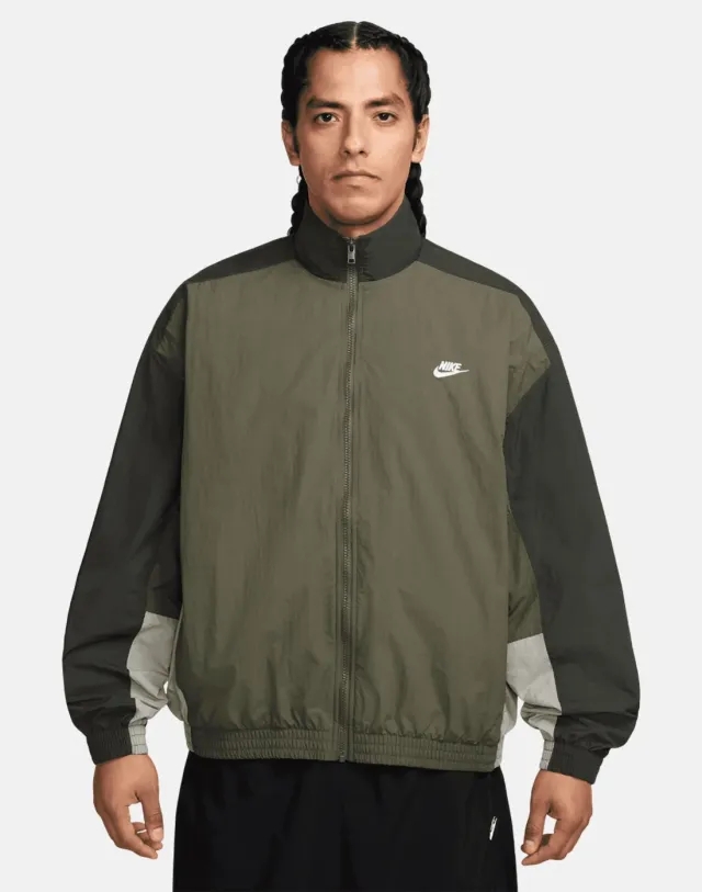 Men's Nike Club Woven Track Jacket in Olive Green/Grey 